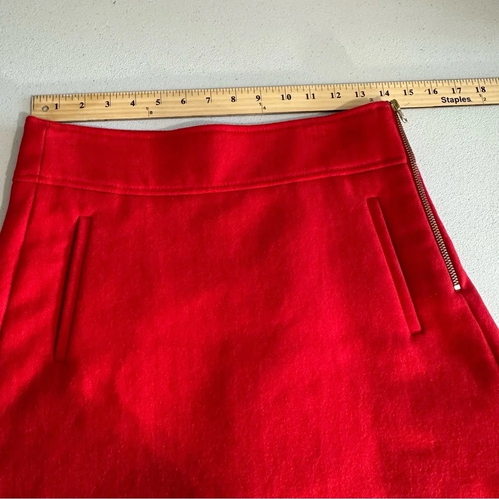 J crew 100%wool red Aline mini skirtdoubleserge wool with sidezipper and pocket